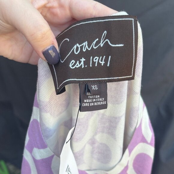 Vintage Coach 100% Cotton Purple and White Monogram C Logo Sweater Top - Picture 3 of 9